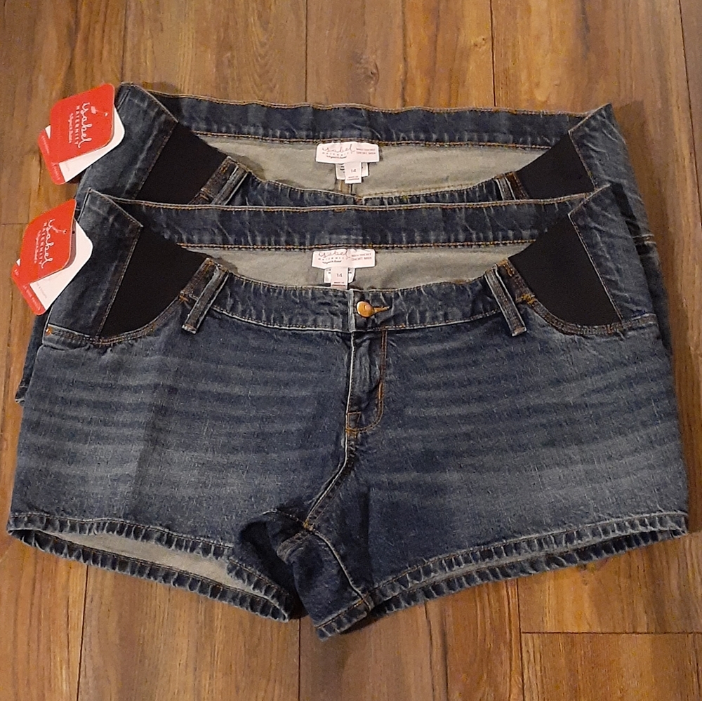 Size 14 NWT 1 Pair of Maternity Midi Shorts Medium Blue Denim Side Panel
